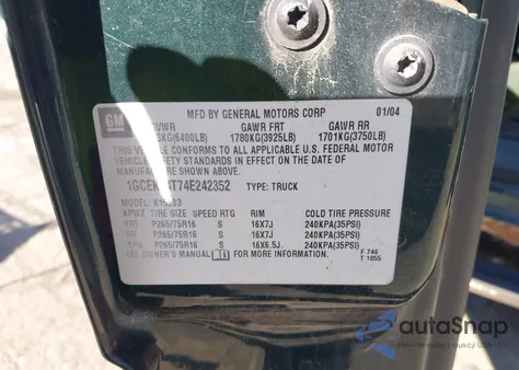 2004 Chevrolet Silverado 1500 Z71 из США, поврежденный, VIN 1GCEK14T74E242352